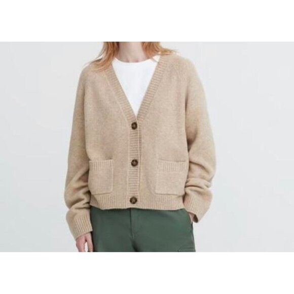 Uniqlo Sweaters - Uniqlo Ribbed V Neck Cardigan Knit Wool Acrylic Blend Front Buttons Closure Long